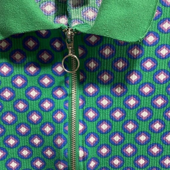 H&M Divided Retro Geo Print Zip Polo Mini Dress Green Purple Y2K‎ Size Small - Picture 5 of 11